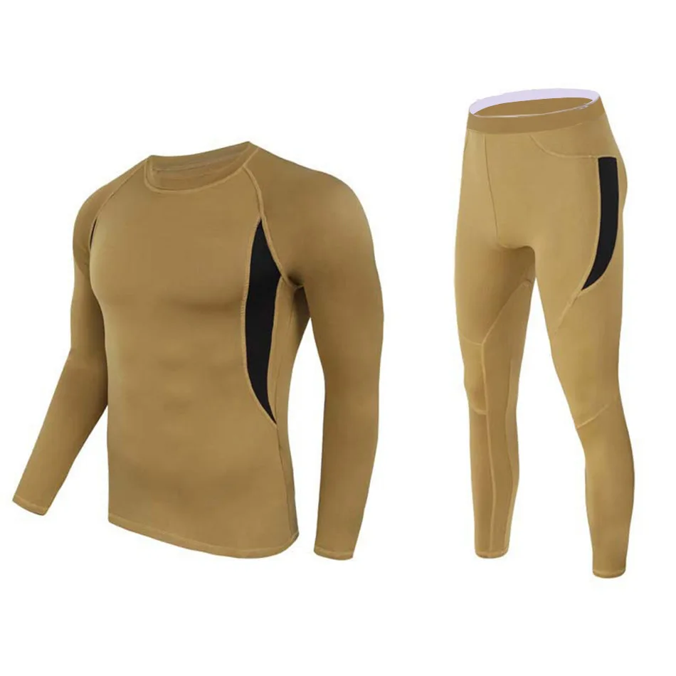 Men's Fleece Warm Underwear Set Quick-Drying Sweat Absorbent Wicking Functional Underwear Cycling Fitness Outdoor Sports Suit