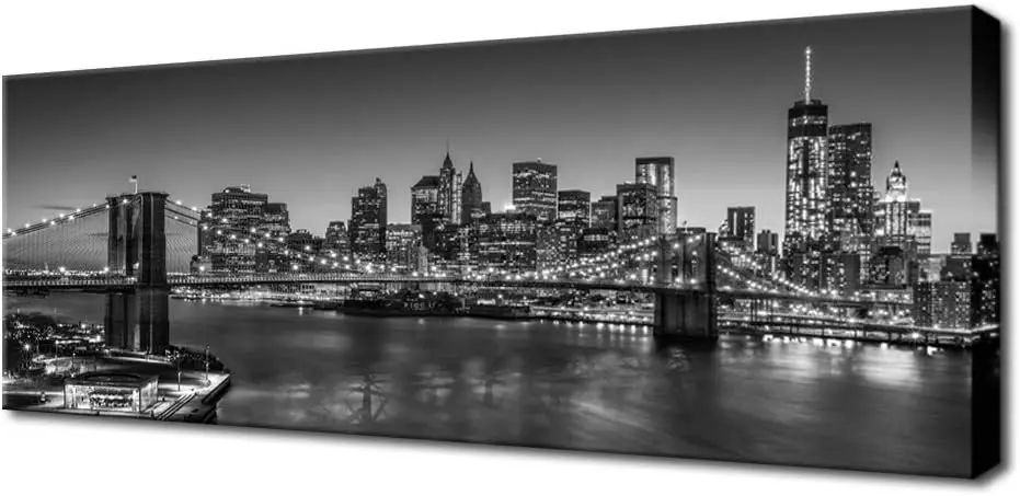 

Black and White Brooklyn Bridge Canvas New York City Picture Print Manhattan Night Skyline Painting on Canvas Office Decorat