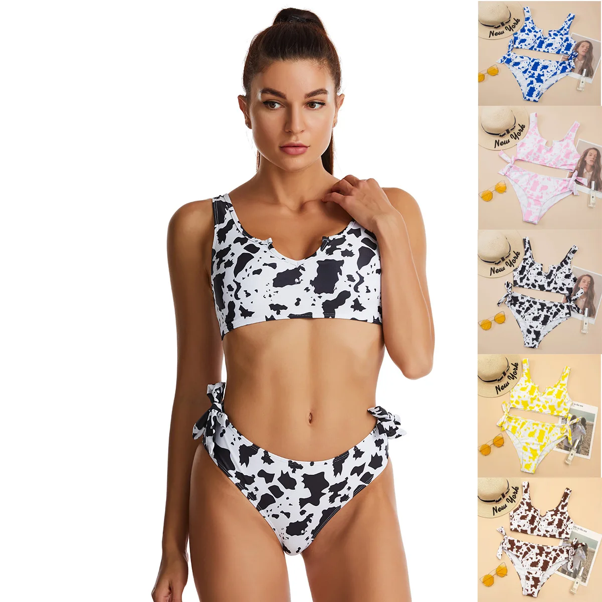 

Sexy Women's Bikini Bikinis 2022 swimsuit fission Europe and the United States cross-border cow printing bowknot sexy girl