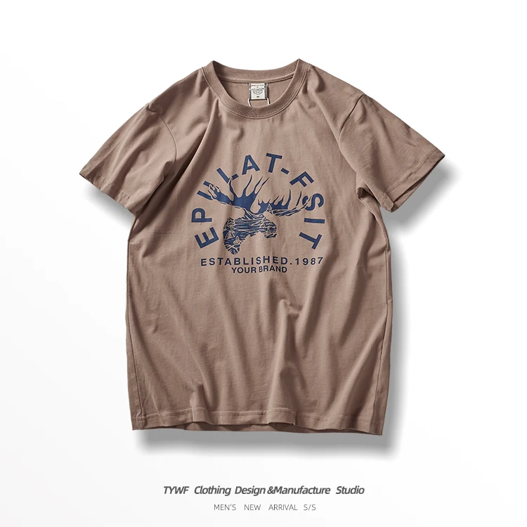 

Summer New American Retro Short-sleeved O-neck Letter Printed T-shirt Men's Fashion Simple 100% Cotton Washed Casual Sport Tops