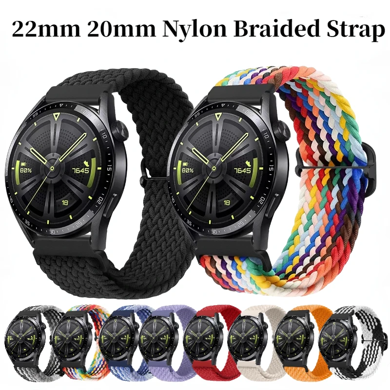 

22mm 20mm Nylon Braided Strap For Samsung Watch 3/4 Active 2 Huawei Watch 3/GT Fabric Bracelet Wristband For Amazfit GTR/Stratos