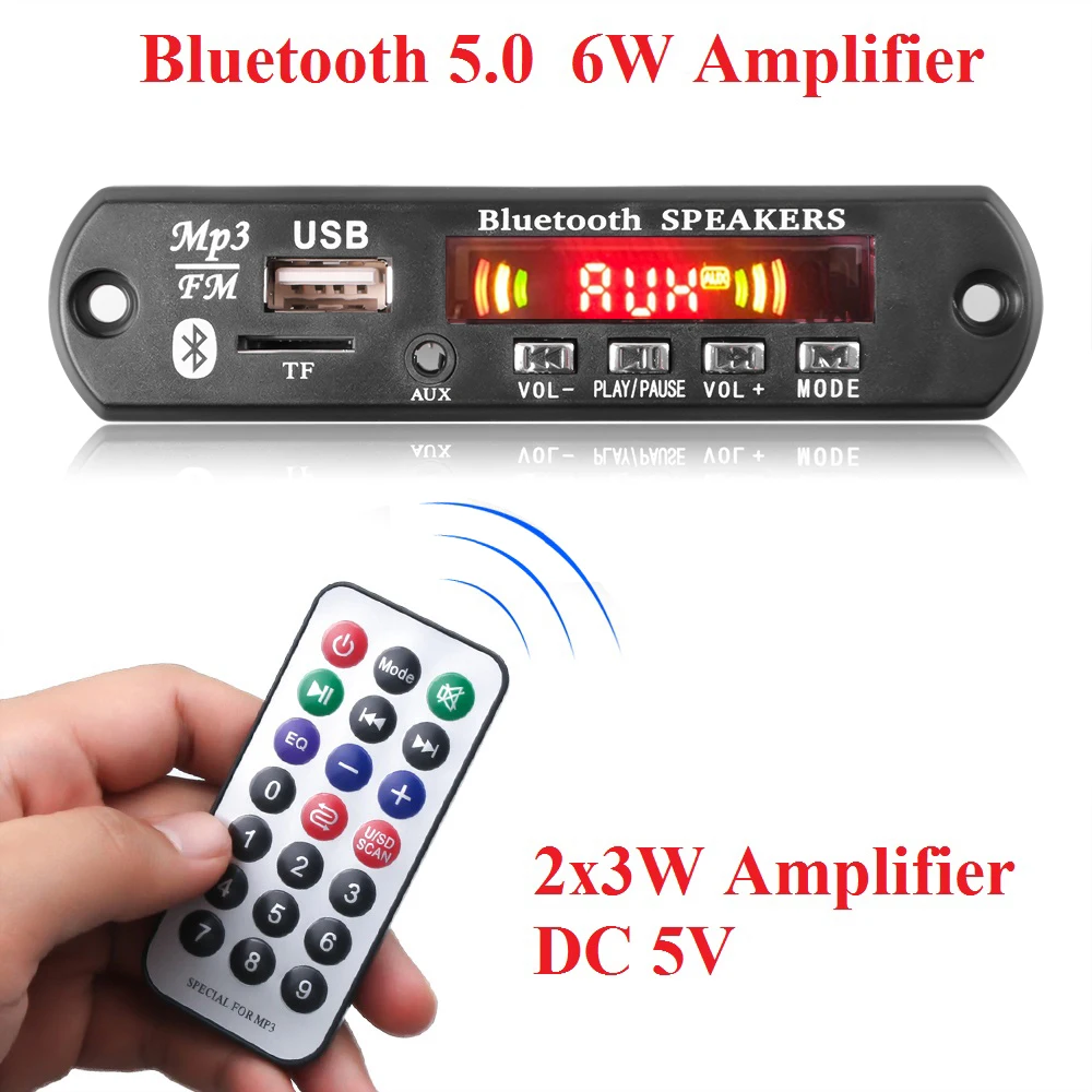 

kebidu Wireless Bluetooth 5.0 12V Car MP3 WMA Decoder Board 5V Audio Module USB AUX TF FM Radio Module 2*3W Amplifier