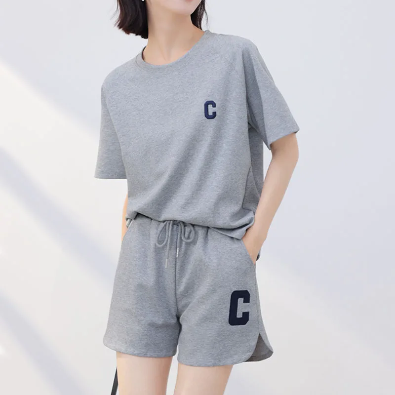 

Summer Women Casual T-Shirt+Shorts Set Embroidery Letter Tracksuit Female Short Sleeve 2Pcs Suit Fashion Loose Sport Outfits