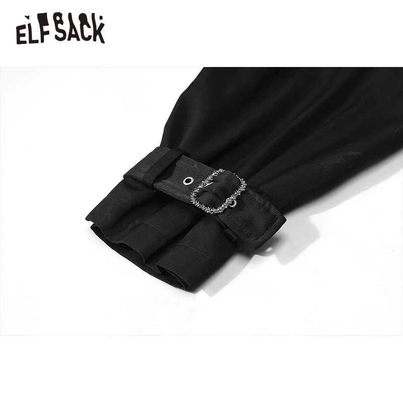 ELFSACK Black Detachable Fur Collar Cotton Coats Women 2022 Winter Mid-length Warm Parkas Coats