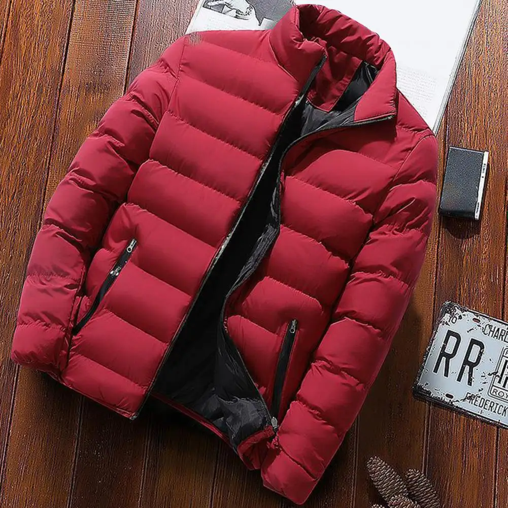 Cozy  Trendy Zipper Pockets Jacket Autumn Winter Men Parkas Stand Collar   for Daily Wear