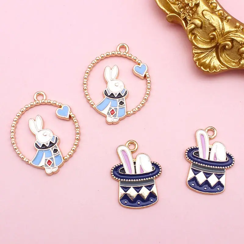 

10pcs DIY Cute Rabbit Charms for Necklace Earring Making Golden Cartoon Animal Pendant Metal Handmade Materials Wholesale Bulk