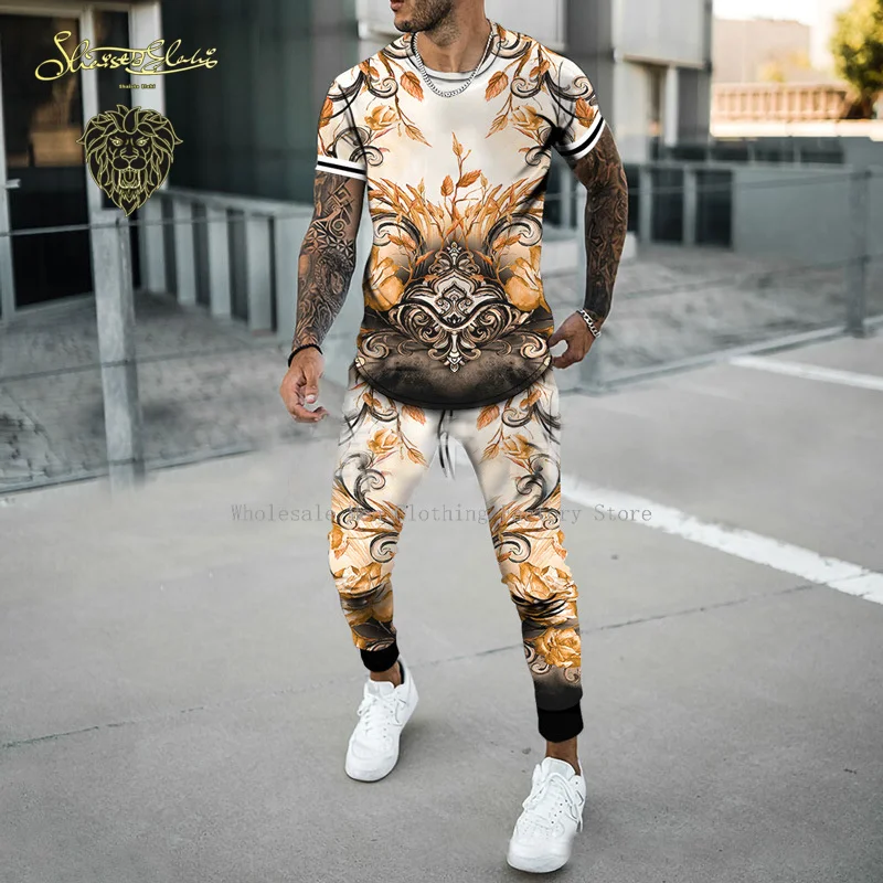 2023 Brand Men's T-shirt Luxury Fashion Sportswear T-shirt + Trousers Two-piece Popular Summer Short-sleeved Top + Trousers Suit