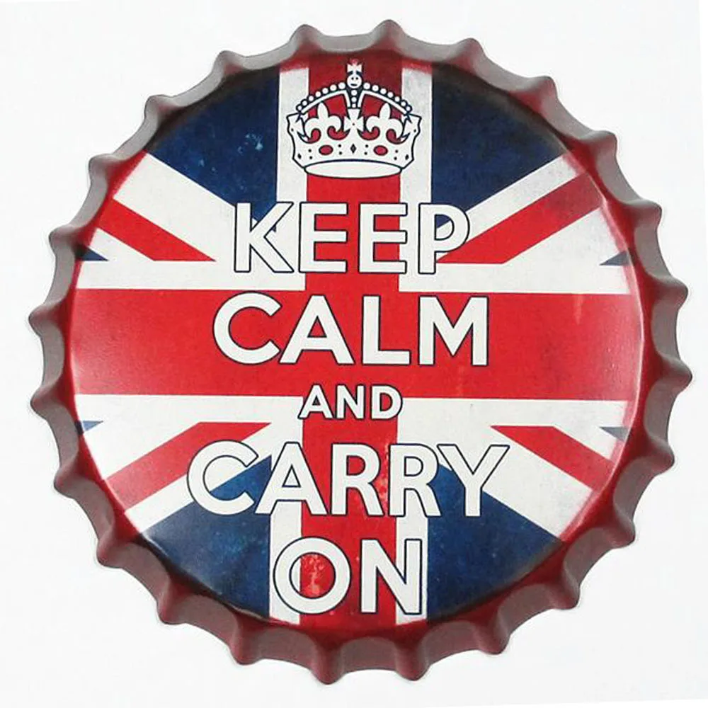 

35CM Beer Bottle Cap Beer Retro Plaque Vintage Metal Tin Signs Keep Calm And Carry On Cafe Bar Pub Signboard Wall Decor