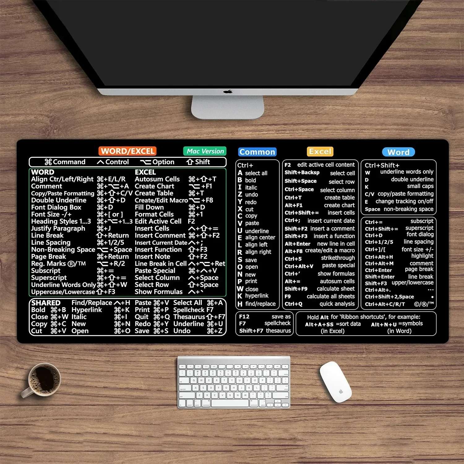 Mouse Pad 900X400 Windows and Excel keyboard shortcuts large Table mausepad with seamed anti-slip base Office computer desk mat