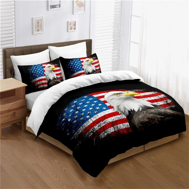 

American Flag Duvet Cover Set King Size, Patriot Theme United States Flag Quilt Cover Independence Fourth of July Theme Decor,