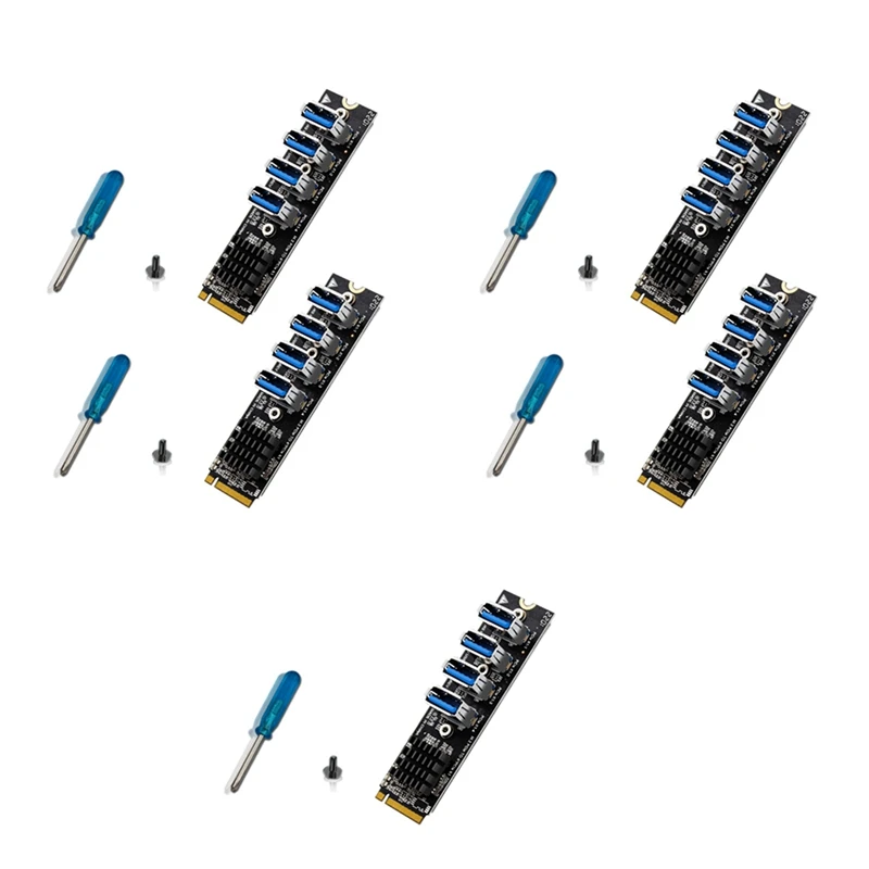

Плата расширения M.2 PCIE для майнинга, 4-портовый адаптер MKEY PCI-E X1, плата расширения 1-4 для настольного ПК BTC Minner, 5 комплектов