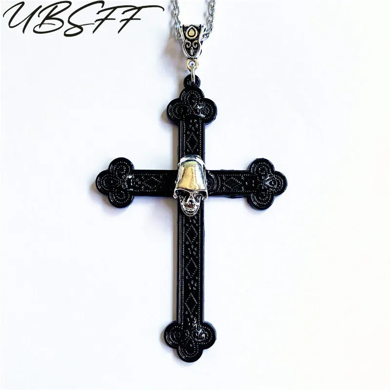 

Gothic Black Filigree Large Cross Skull Necklace Retro Religious Christian Faith Collar Ladies Gift Jewelry