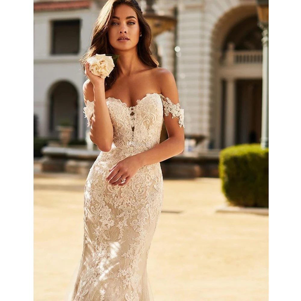 

Mermaid Wedding Dresses 2022 Off The Shoulder Lace Sexy Backless Bridal Gowns Sweep Train Plus Size Trumpet Vestido De Novia