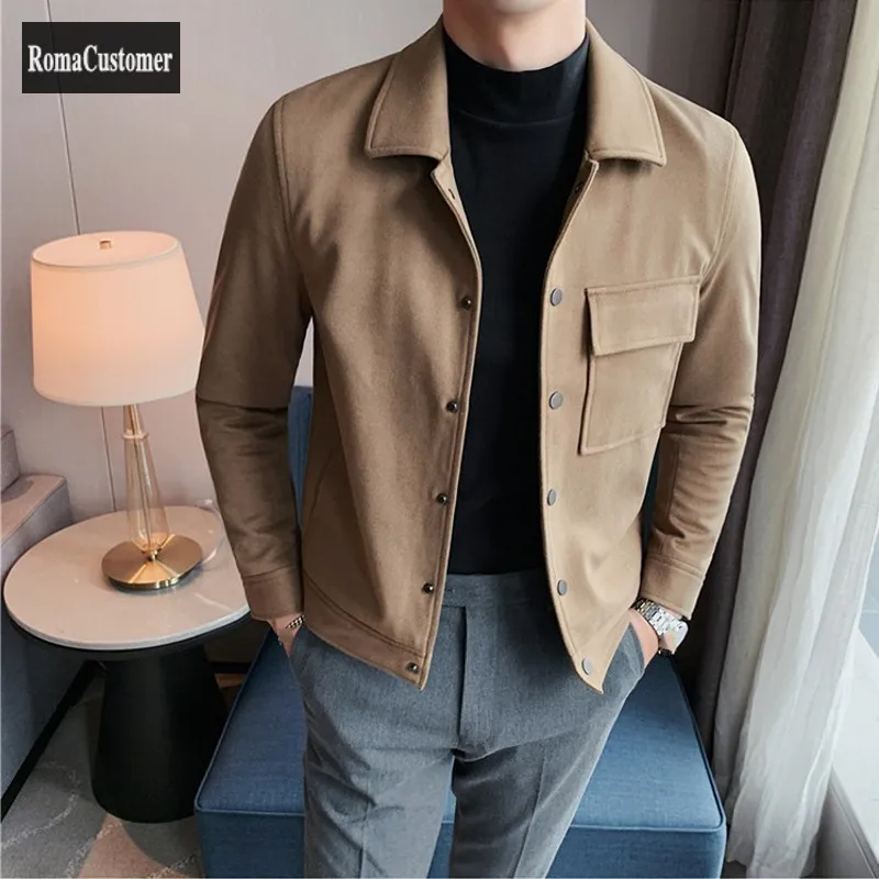 

British Style Jackets Mens Spring Autumn New Cool Korean Version Trend Turn-Down Collar Coat Slim Business Male Outerwear