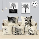 Чехол для подушки в нордическом стиле, черно-белый декоративный чехол для подушки, чехол для дивана с принтом дерева и листьев, льняная наволочка для подушки