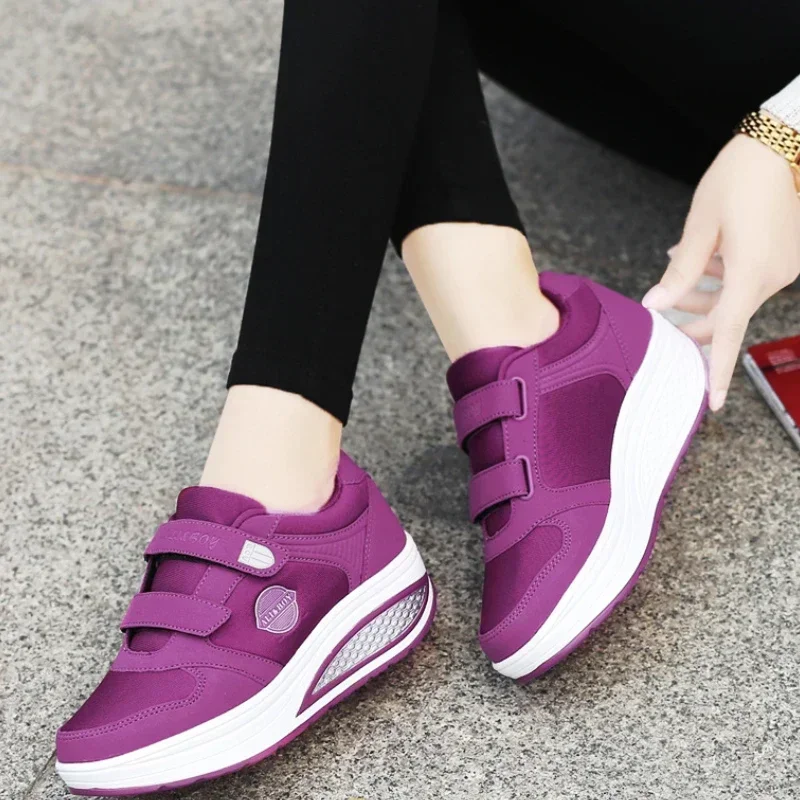 Women's Swing Sneakers Wedge Platform Toning Sports Shoes for Woman Breathable Slimming Fitness Rocking Mom Thick Sole