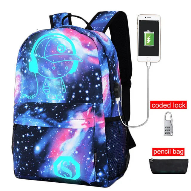 

Student School Backpack Anime Luminous USB Charge Schoolbag Laptop Backpack For Teenager Boys School Bag Bagpack