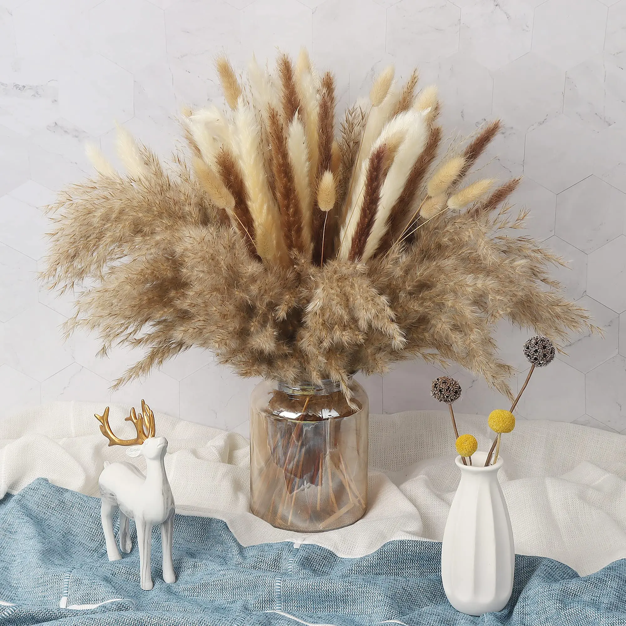 

65Pcs/Natural Dried Pampas Grass Decor For Flower Arrangement Boho Style Wedding Bouquet Dried Flower Christmas Party Dekoration
