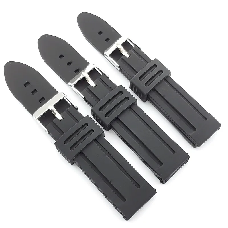 Silicone 20 22 24mm Double Channel Silicone Watch Band Bracelet Watch Strap Waterproof Sports
