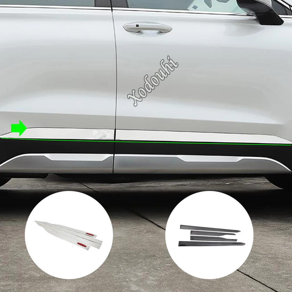 

Sticker Styling ABS/Steel Door Body Trim Stick Strip Molding Stream Panel 4PCs For Hyundai Santa Fe Santafe 2019 2020 2021-2024