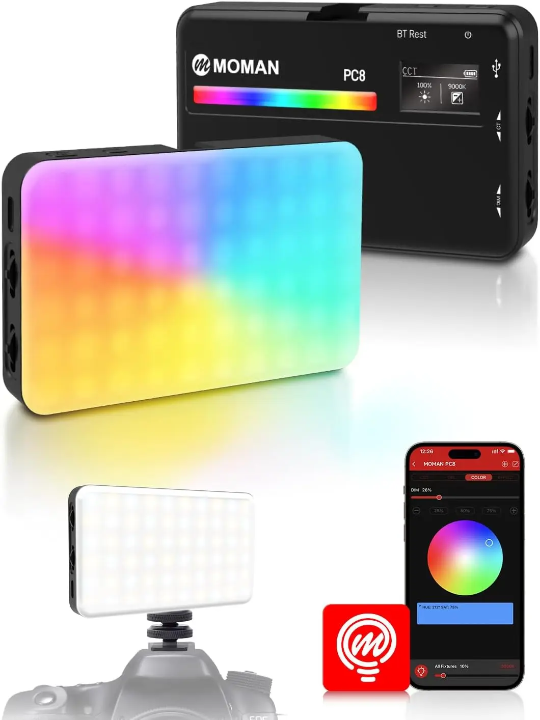 Фото Светодиодная камера Moman RGB с подсветкой для фотосъемки, приложение с беспроводным управлением 2500-9000K CRI 95+ длительный срок службы батареи для GoPro/Sony №2
