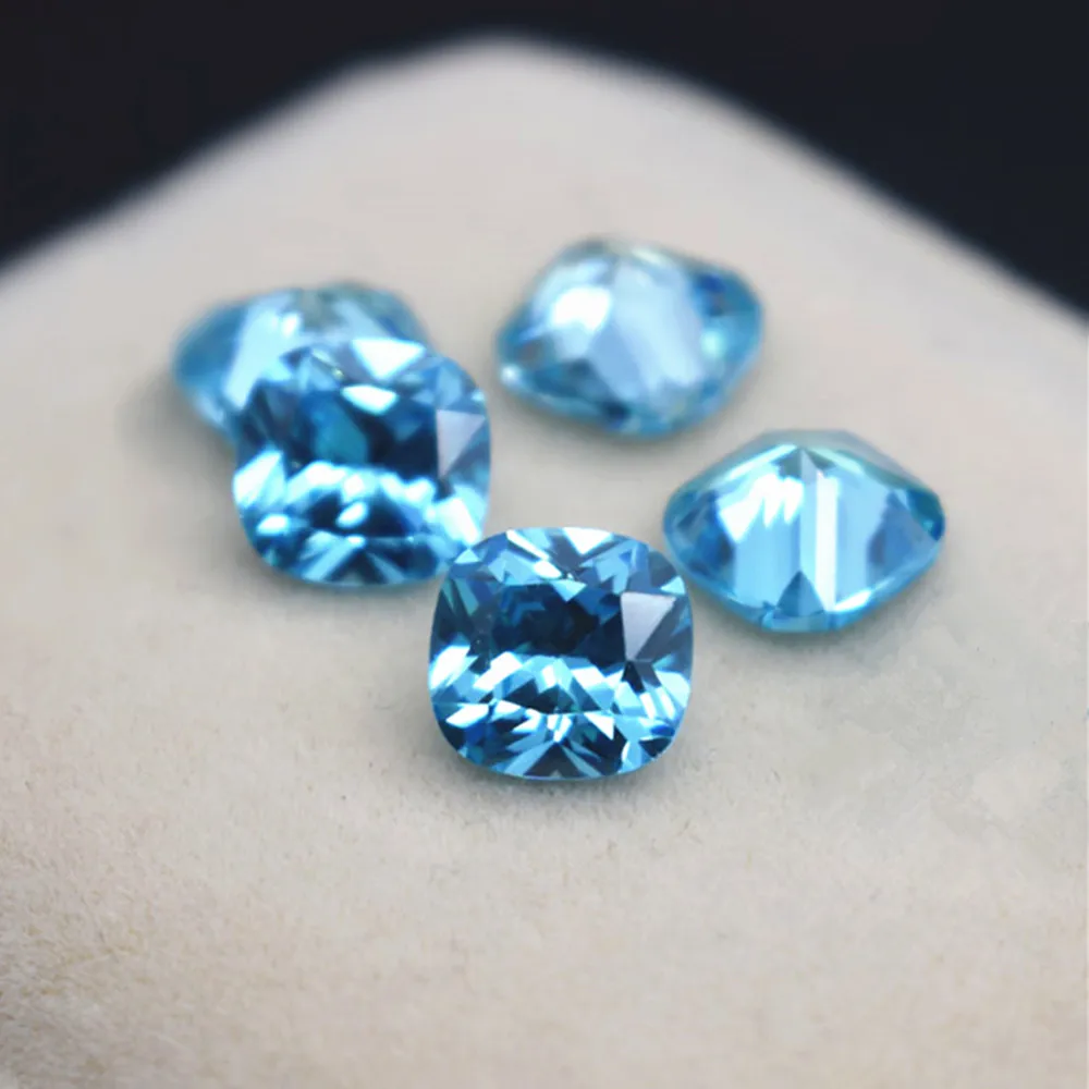 

High Quality Aquamarine Square Faceted Gemstone Cushion Cut Vivid Blue Aquamarine Gem AM008
