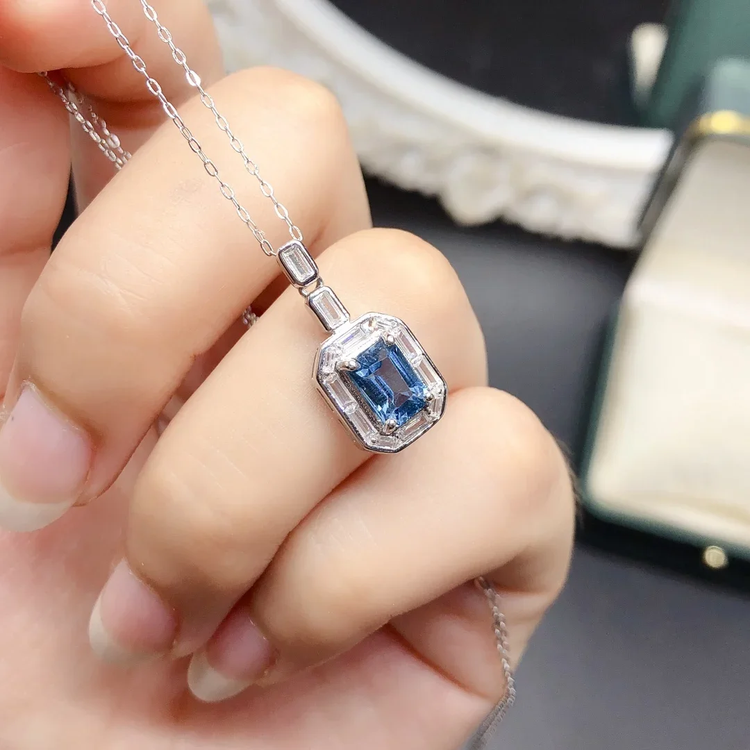 Женское ожерелье из серебра 925 пробы с натуральным синим топазом