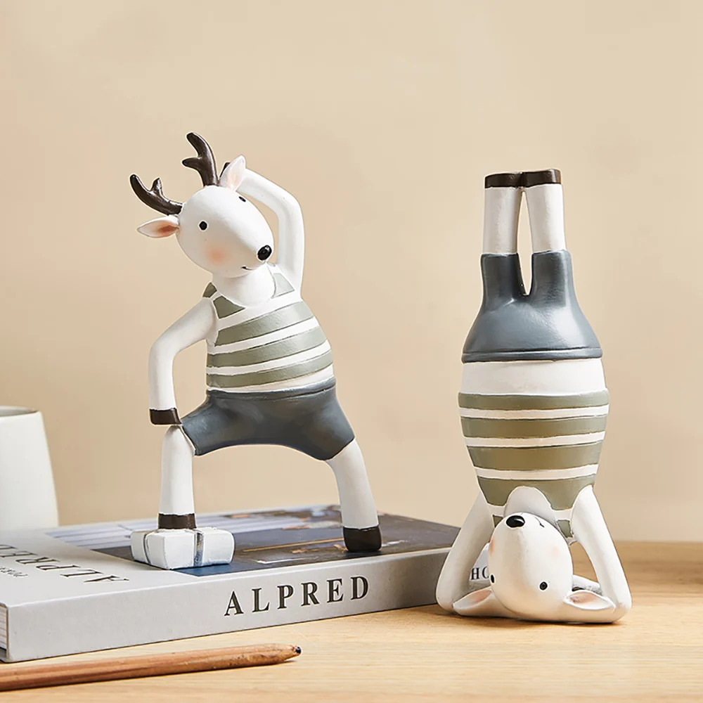 

Nordic Creative Animal Decors Cute Yoga Inverted Deer Home Decor for Living Room Bedroom Bedside Table Desk Decor Knickknacks