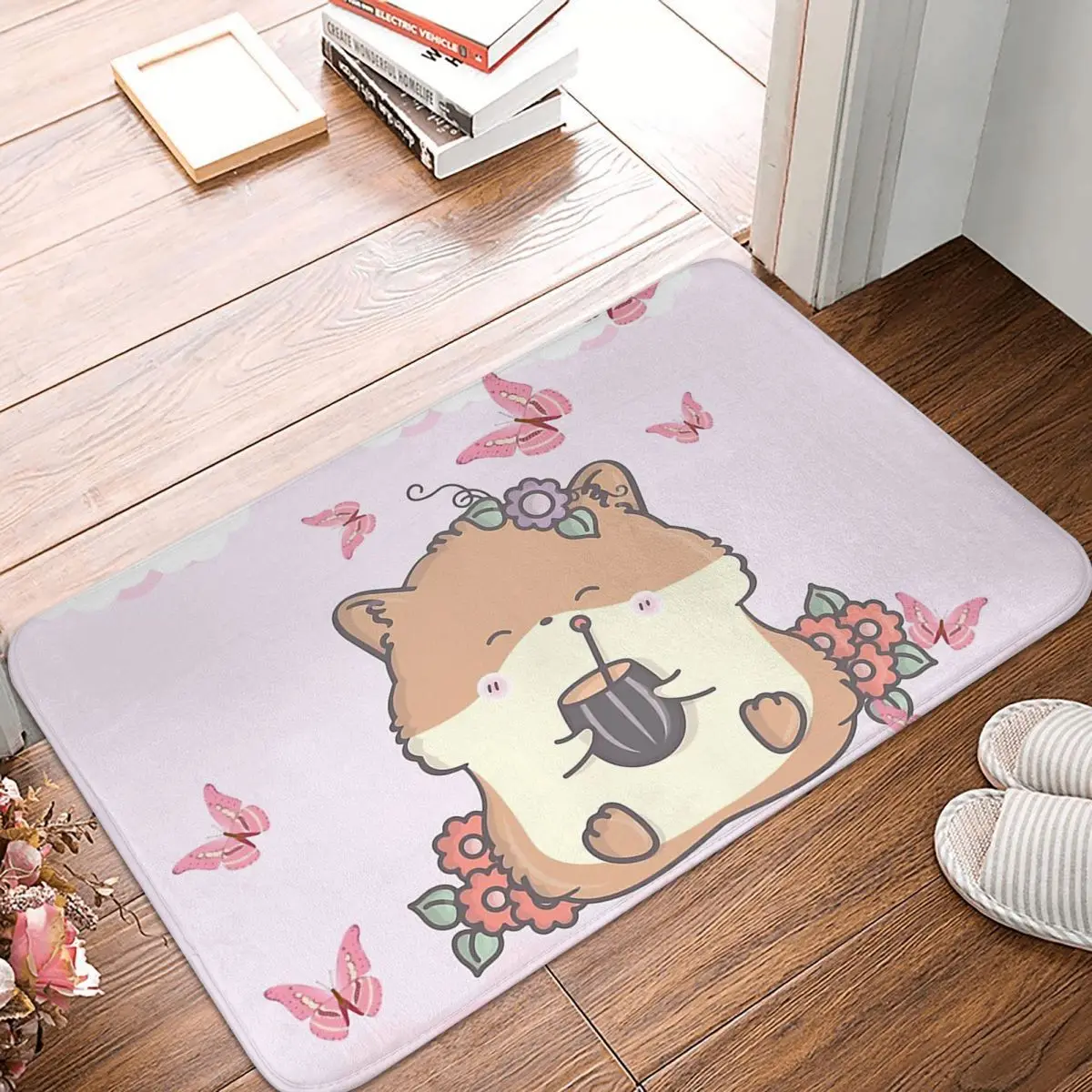 

Hamster Show Off One's Cleverness Bath Non-Slip Carpet Butterfly Living Room Mat Welcome Doormat Floor Decoration Rug