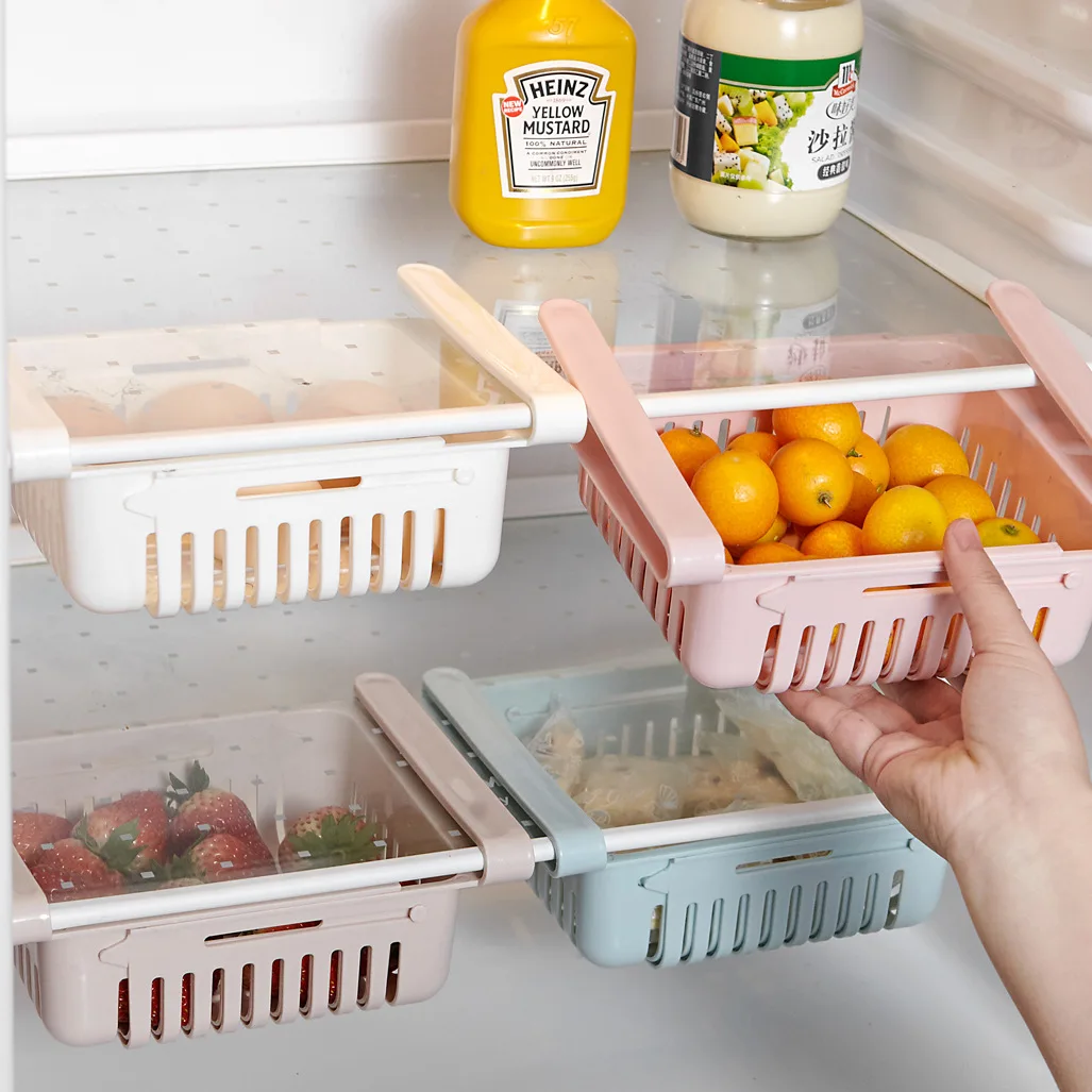 

Refrigerator Storage Basket Adjustable Pull-out Drawer Fresh-keeping Box Retractable Shelf Fruit Egg Container Kitchen Gadgets