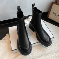 women ankle boots outdoor casual platforms boots 2022 autumn winter new fashion concise genuine leather thick heels shoes woman