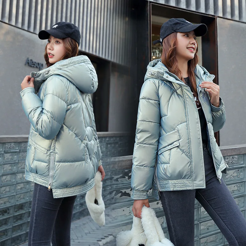 Winter Coat Women Glossy Parka Loose Hooded Down Jacket Brief Paragraph with Thick Jacket Coat Puffer Jackets Parkas Warm Outfit