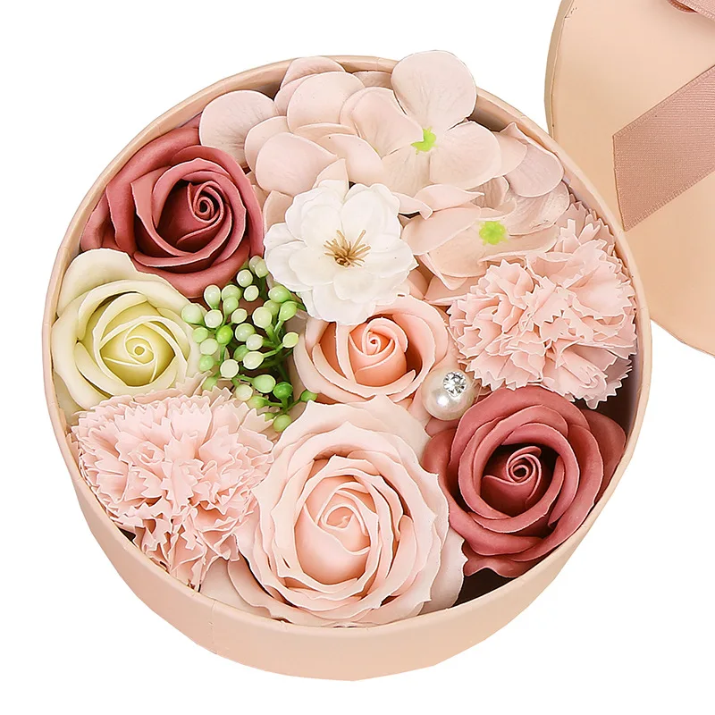 1pc Valentine's Day Teachers'Day Gift Soap Flower Small Round Box for Girlfriend's Holiday Gift Bouquet Home Hand Flower Art