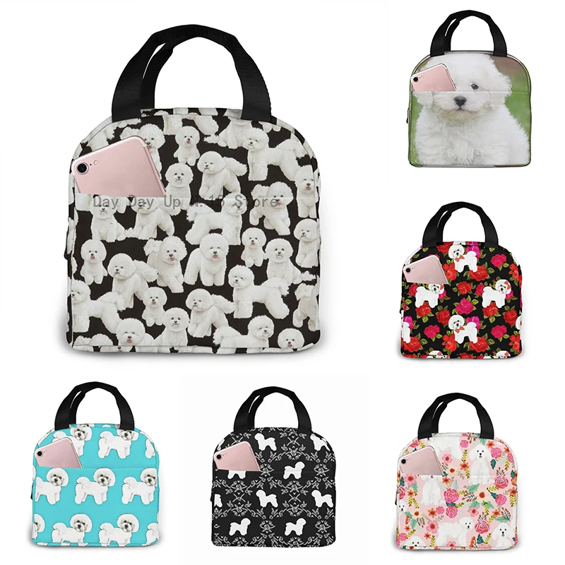 

Bichon Frise Black Portable Insulated Lunch Bag For Women Men Cooler Tote Box For Travel Work