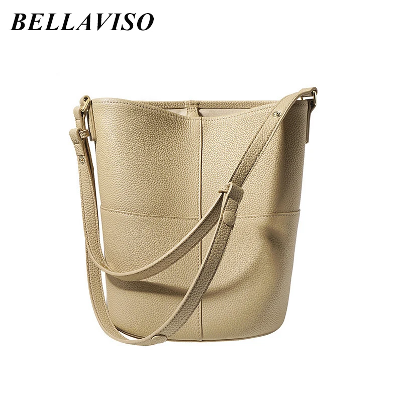 

BellaViso Women's Soft Head Layer Togo Cowhide Shoulder Crossbody Bag Lady's Trendy Casual Genuine Leather Bucket Bags SZLF-035