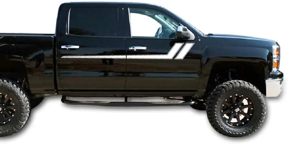 

Bubbles Designs Decal Graphic Sticker Side Sport Stripe Kit Compatible with Chevrolet Silverado 20142017 (White)
