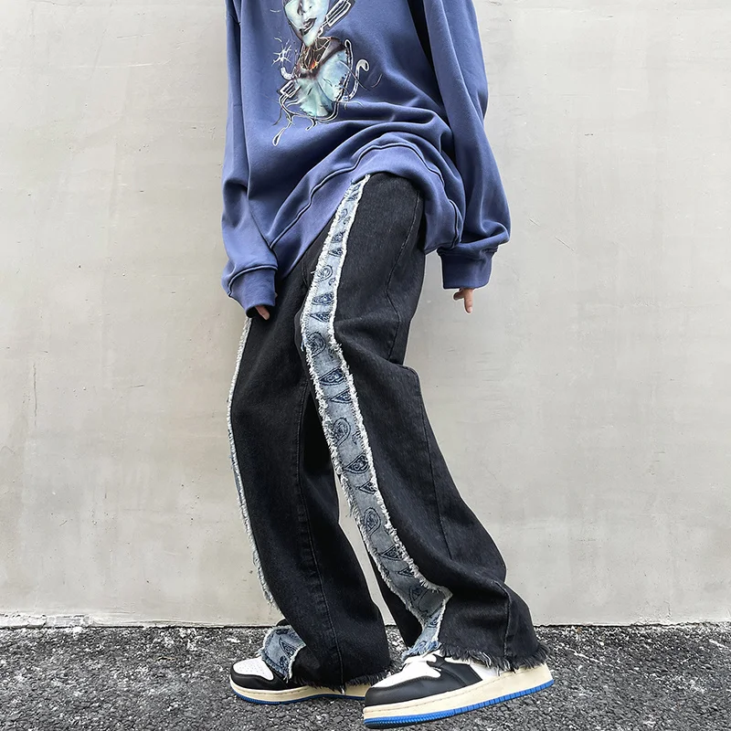 Джинсы высокого дизайна мужские нишевые жареные уличные модные брендовые брюки