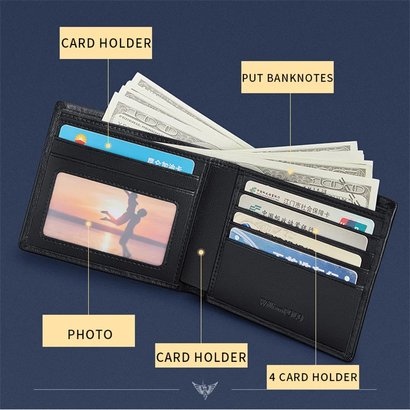 WILLIAMPOLO POLO wallet men's short leather wallet men's business horizontal two-fold wallet gift Male Purses RFID new