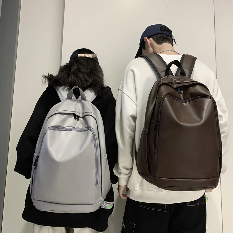 

Soft PU Leather Preppy Style School Bags for Teenage Large Capacity Unisex Backpack Women Men Travel Backpack Book Bag