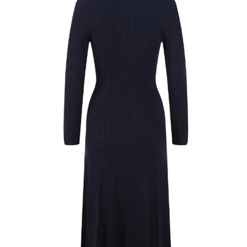 

Mozision Elegant Knitted Sweater Dress Women Outfits 2022 New Fashion Single-breasted Full Sleeve Long Knit Dress Clothes