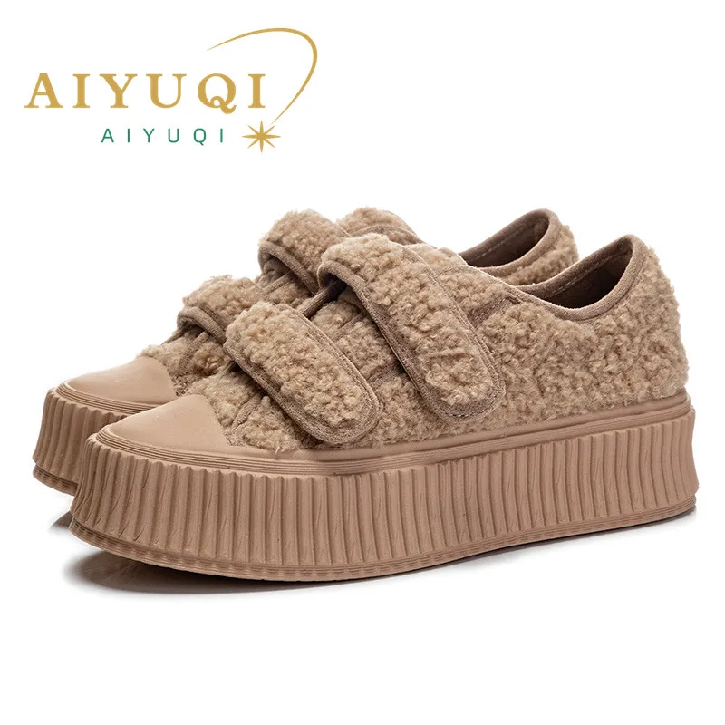 AIYUQI Women's Sneakers Flat 2023 Autumn New Fashion Vulcanized Shoes Ladies Short Plush Platform Student Shoes Women