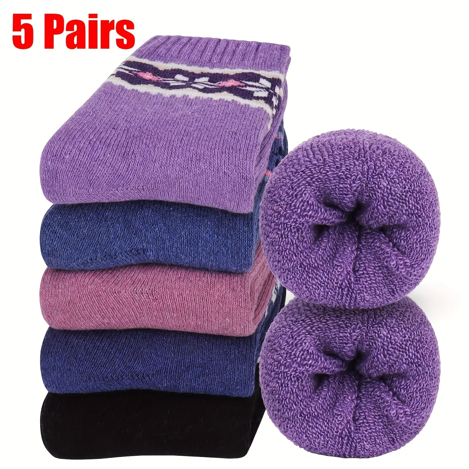 

5 пар винтажных удобных и теплых носков средней длины с рождественским узором в виде снежинок зимние носки в качестве рождественских подарков