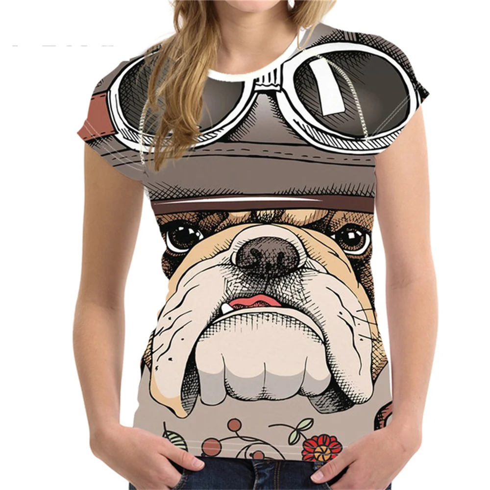 Funny Dog Print T Shirt For Women's Street Hip Hop Animal Short Sleeve Casual O-neck Kawaii Loose Tops Fashion Free Shipping Tee