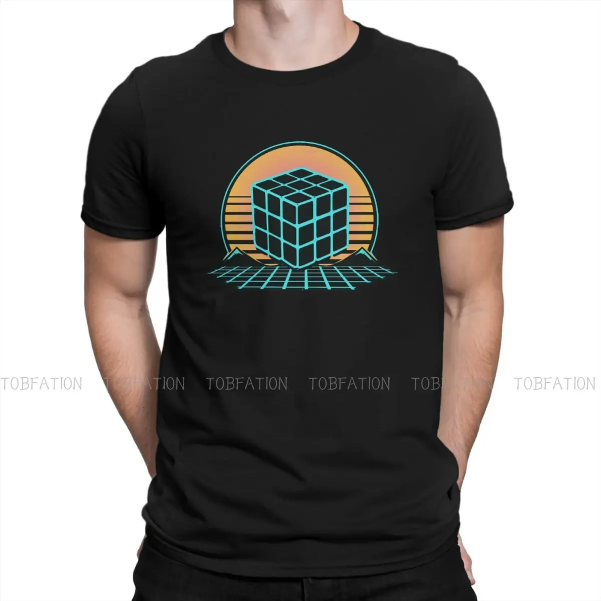 

Magic Square Creative TShirt for Men Retro Sunset Outrun Round Neck Pure Cotton T Shirt Distinctive Gift OutdoorWear Big Size
