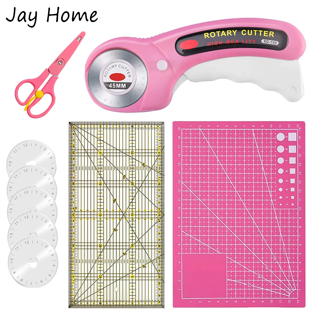 

5PCS Rotary Cutter Quilting Kit 45mm Fabric Cutter Set with A4 Cutting Mat &Sewing Ruler &Scissors for DIY Leather Fabric Craft