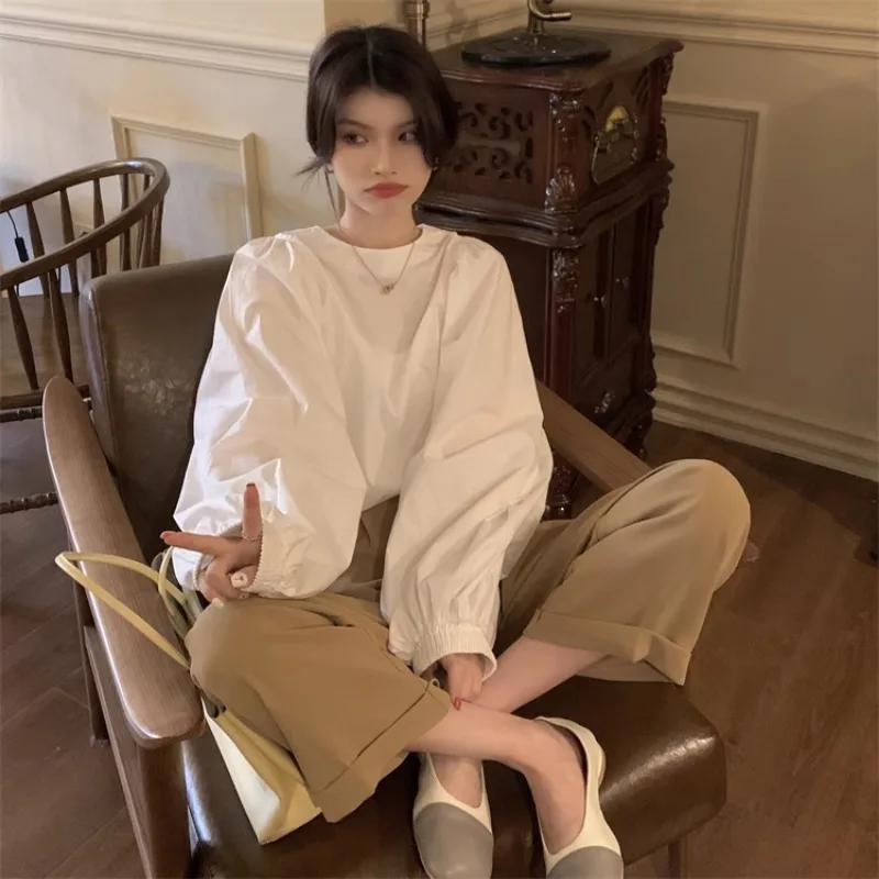 Женские рубашки и блузки Matakawa с пышными рукавами однотонные весенние осенние