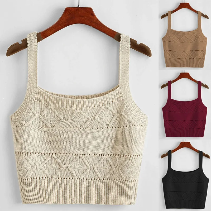 

UCAK V-neck Knitted Sleeveless Top Thin Vest Camisoles & Tanks Knit Sweater Women Spring Summer Sexy Slim Camisole Intimates