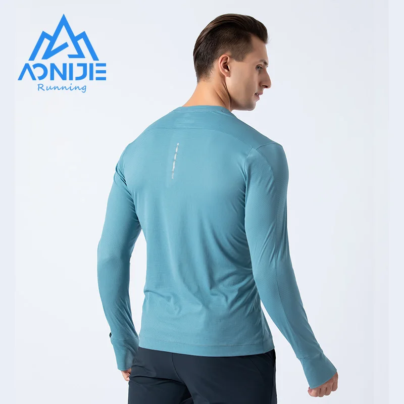 AONIJIE FM5127 Man Male Quick Drying Running T-shirt Shirts Long Sleeves With Finger Hole Spring Autumn For Training Marathon