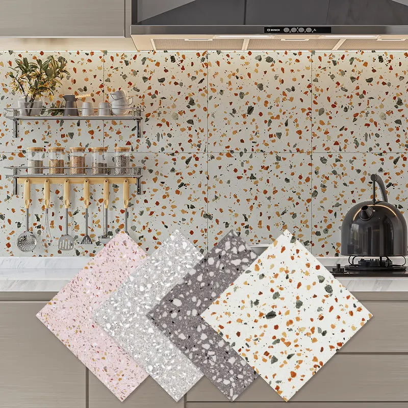 

Bathroom Kitchen Oilproof Terrazzo Wallpaper Self-adhesive Tile Stove High Temperature Wall Stickers Bathroom Frosted Wallpaper