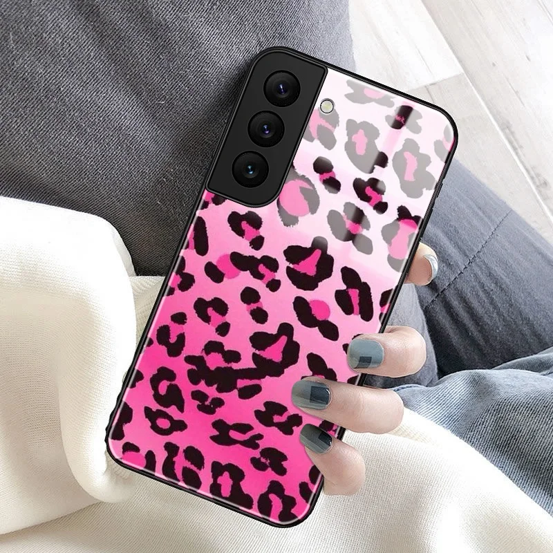 Leopard Print Phone Case for Samsung Galaxy S21 FE S22 S20 S10 S9 Plus Ultra 5G S10e NOTE 20 10 Plus Lite 9 Tempered Glass Cover